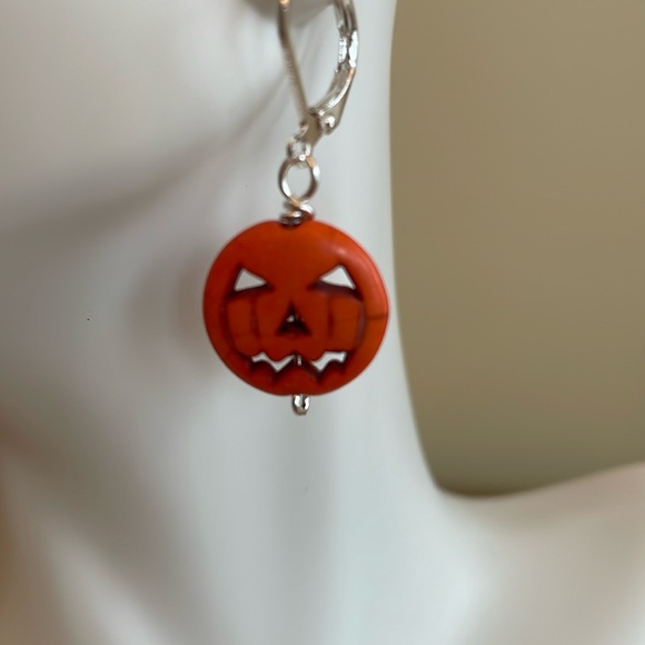 Hand Crafted Jewelry - HAND CRAFTED JACK O’LANTERN EARRINGS Orange Silver